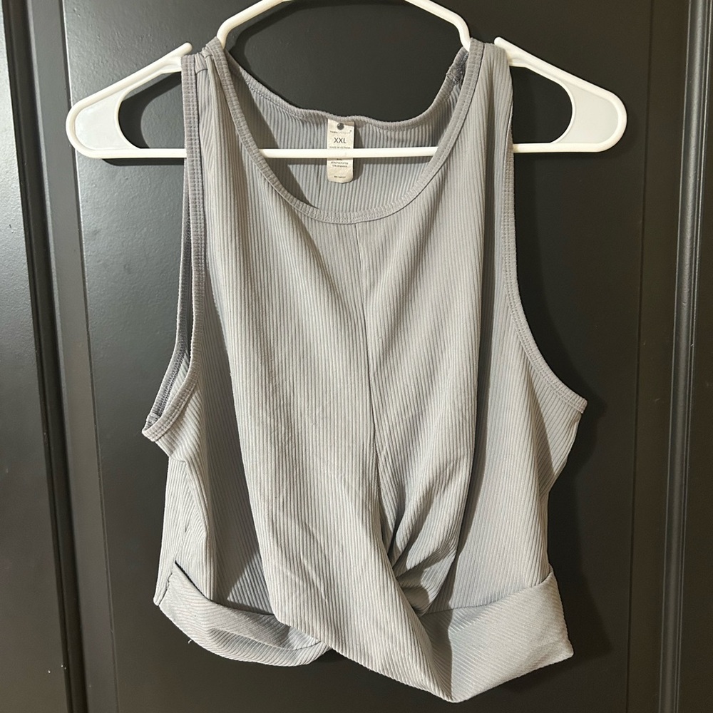 Yogalicious Light Gray Twist Front Tank Top